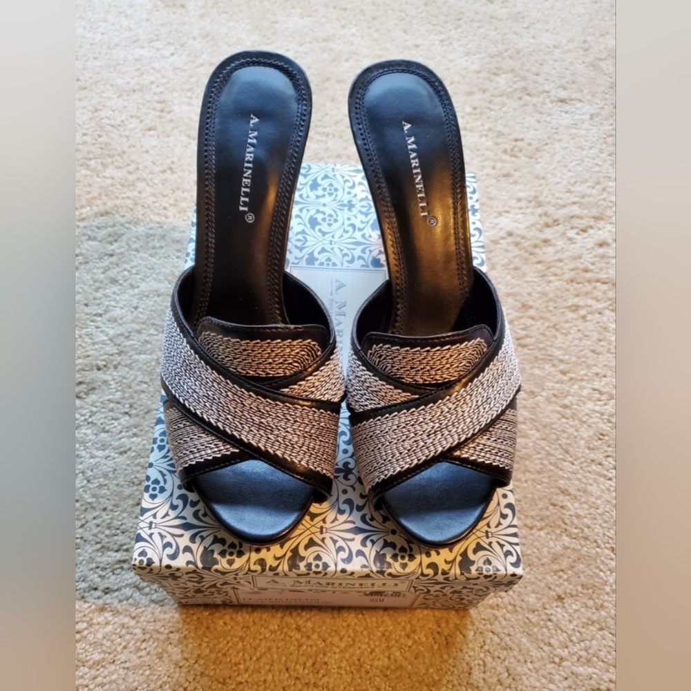 A Marinelli Blk/Wht Harrison Heeled Mules